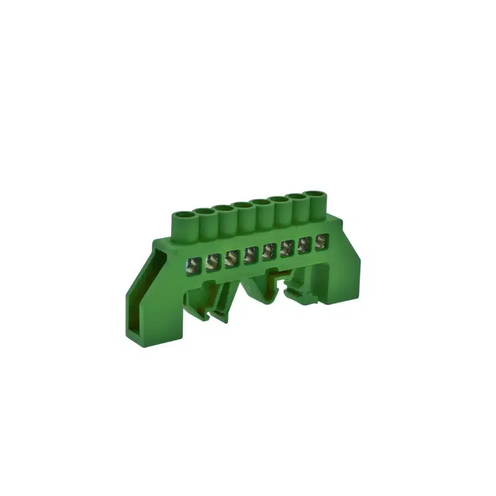 Barra Bronce Aislada Riel Din Verde 8 Polos, 35mm,