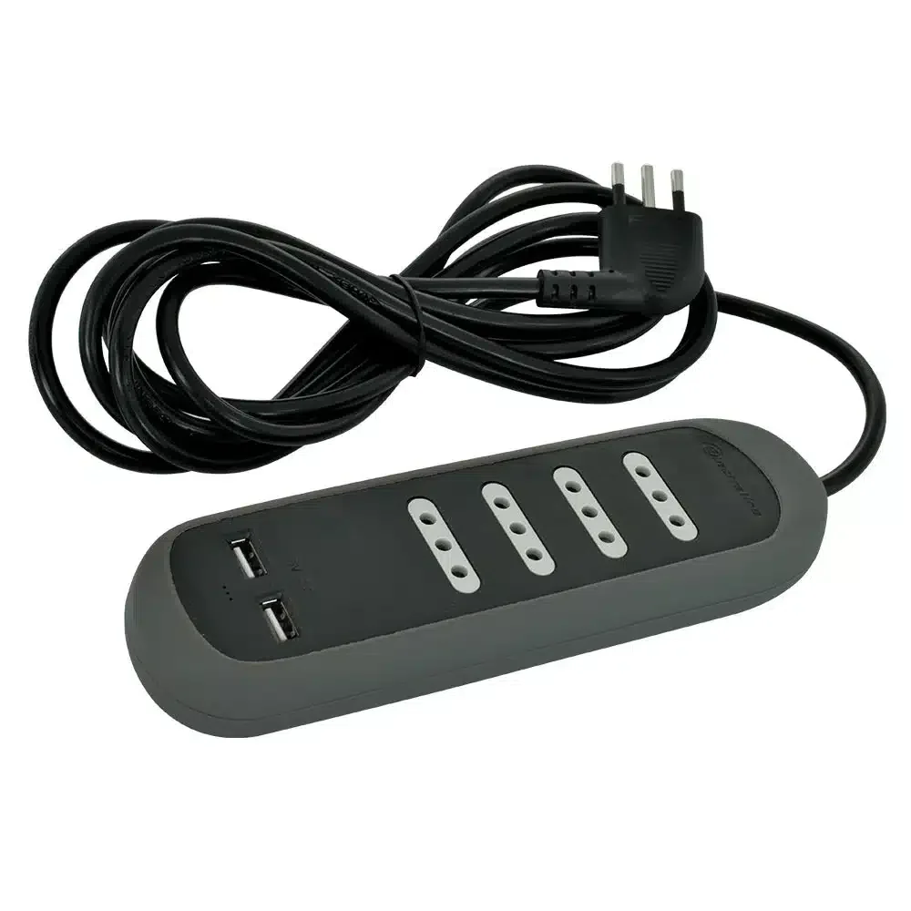 Alargador 4 Tomas con USB, 3mts,, 2p+t, 10A Negro