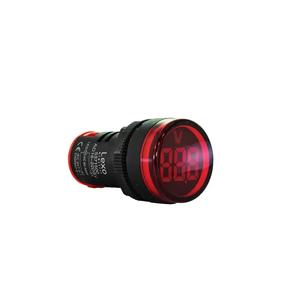 Luz Piloto Roja con Voltímetro Negro 60-500V, 22mm,
